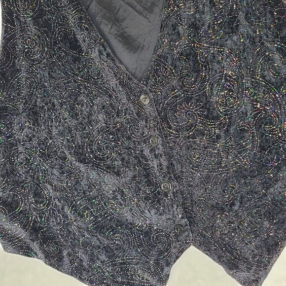 Vintage Saddle River Sportswear Vest Size L Sparkle Studded Bead Velvet Paisley - Picture 4 of 10